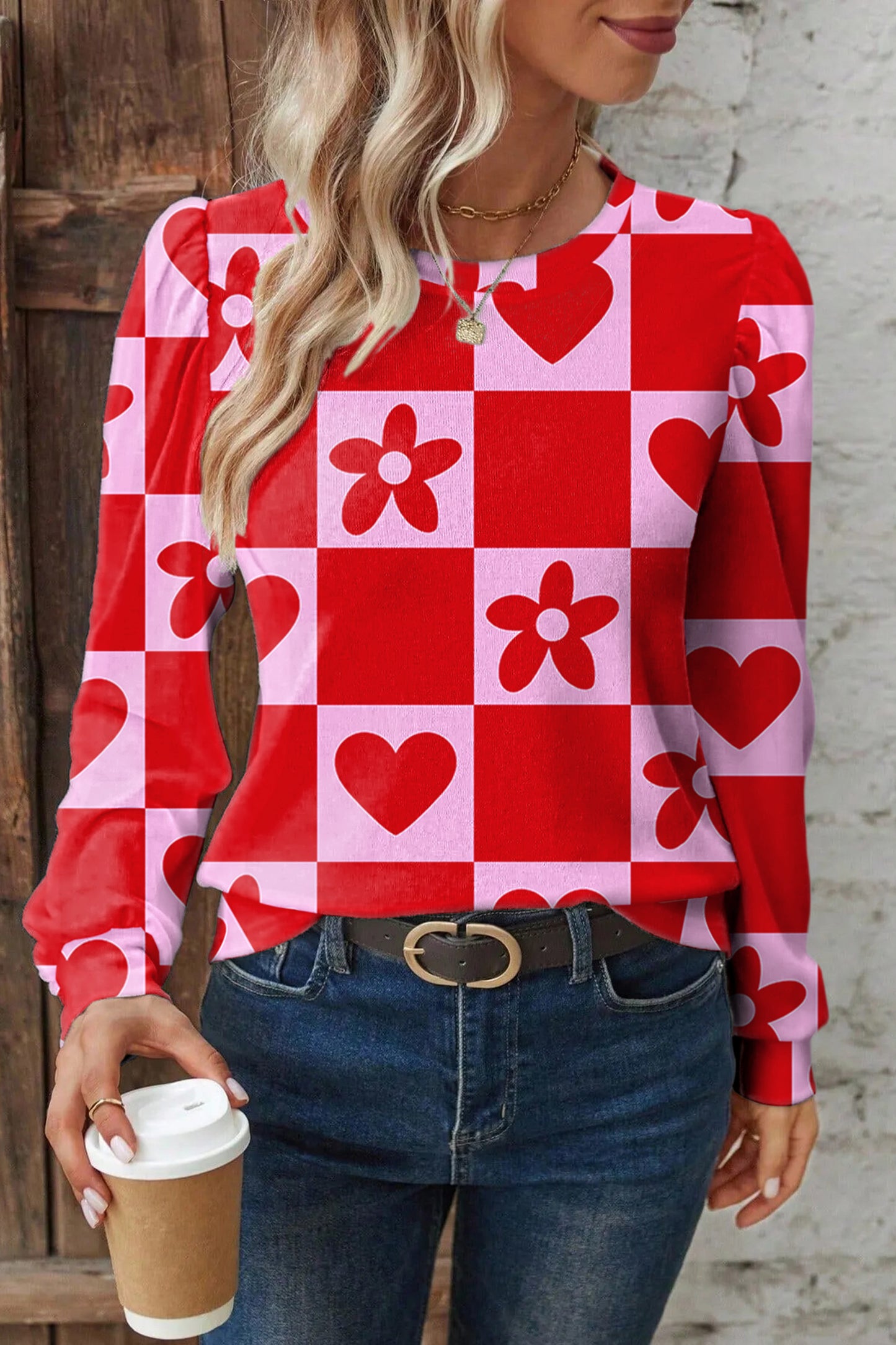 Stacey B's Red Dotted Heart Festive Valentine Blouse