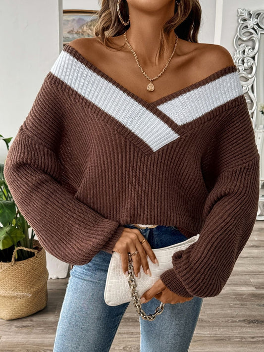 Stacey B's Contrast Dropped Shoulder Long Sleeve Sweater