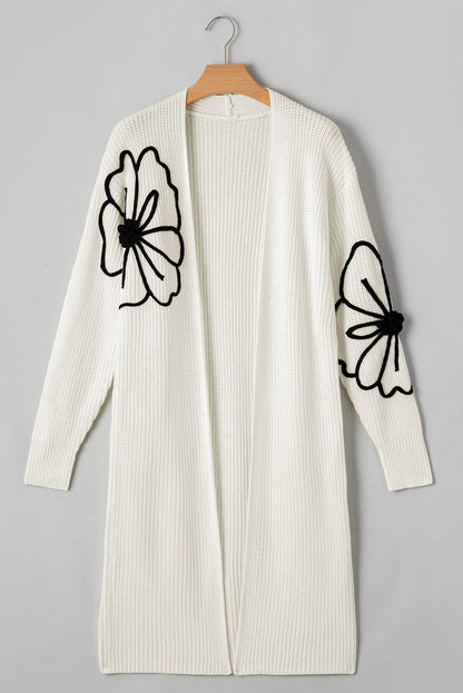Stacey B's Beige Flower Embroidered Drop Shoulder Open Front Duster Cardigan