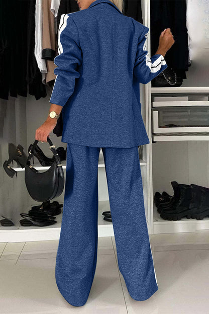 Stacey B's Full Size Contrast Lapel Collar Top and Pants Set