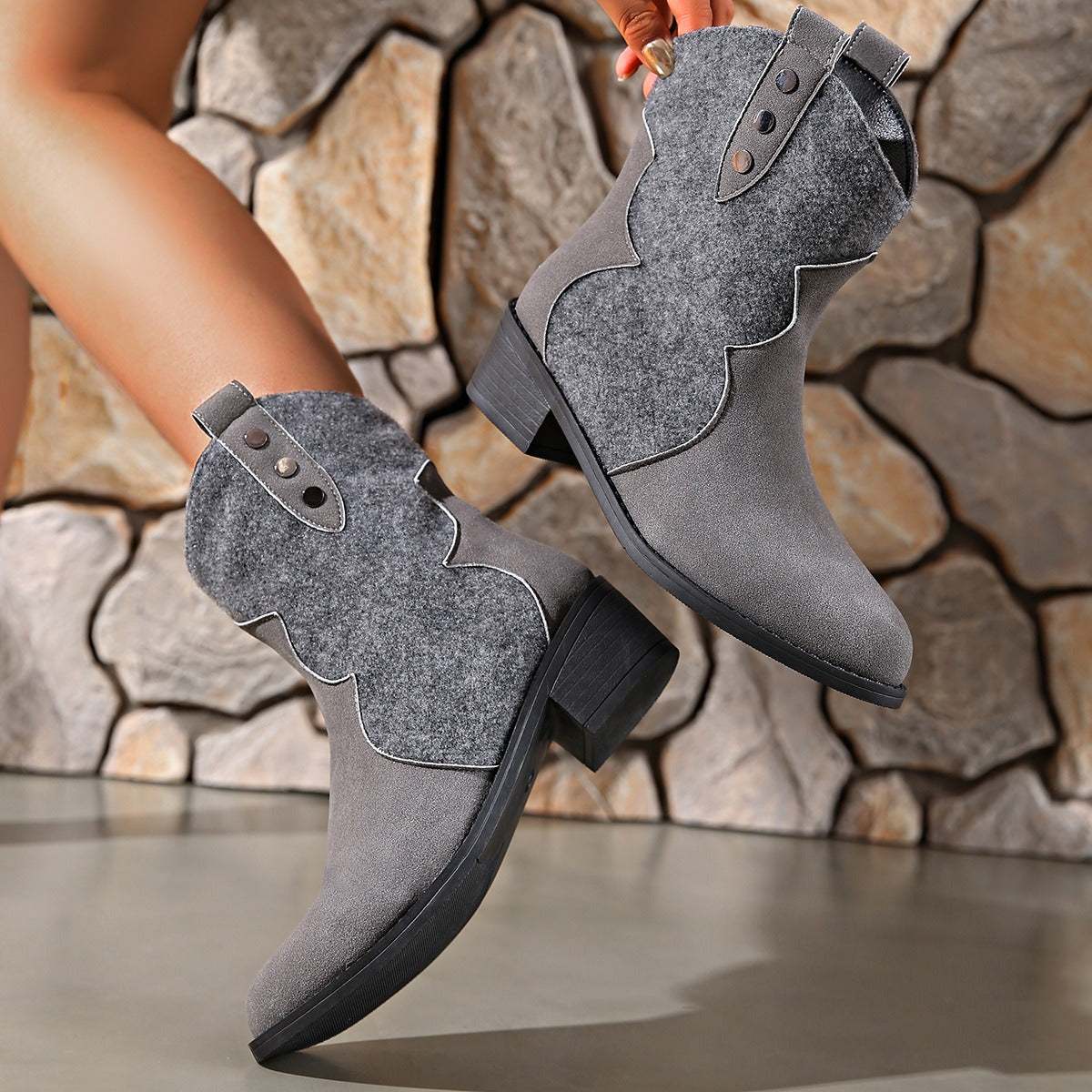 Stacey B's Suede Point Toe Block Heel Boots