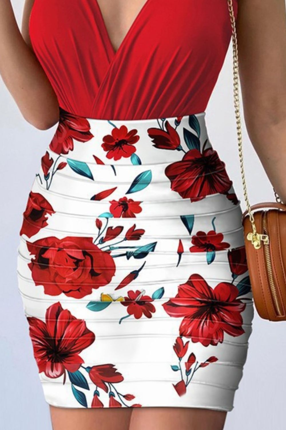 Stacey B's Surplice Spaghetti Strap Top and Printed Mini Skirt Set