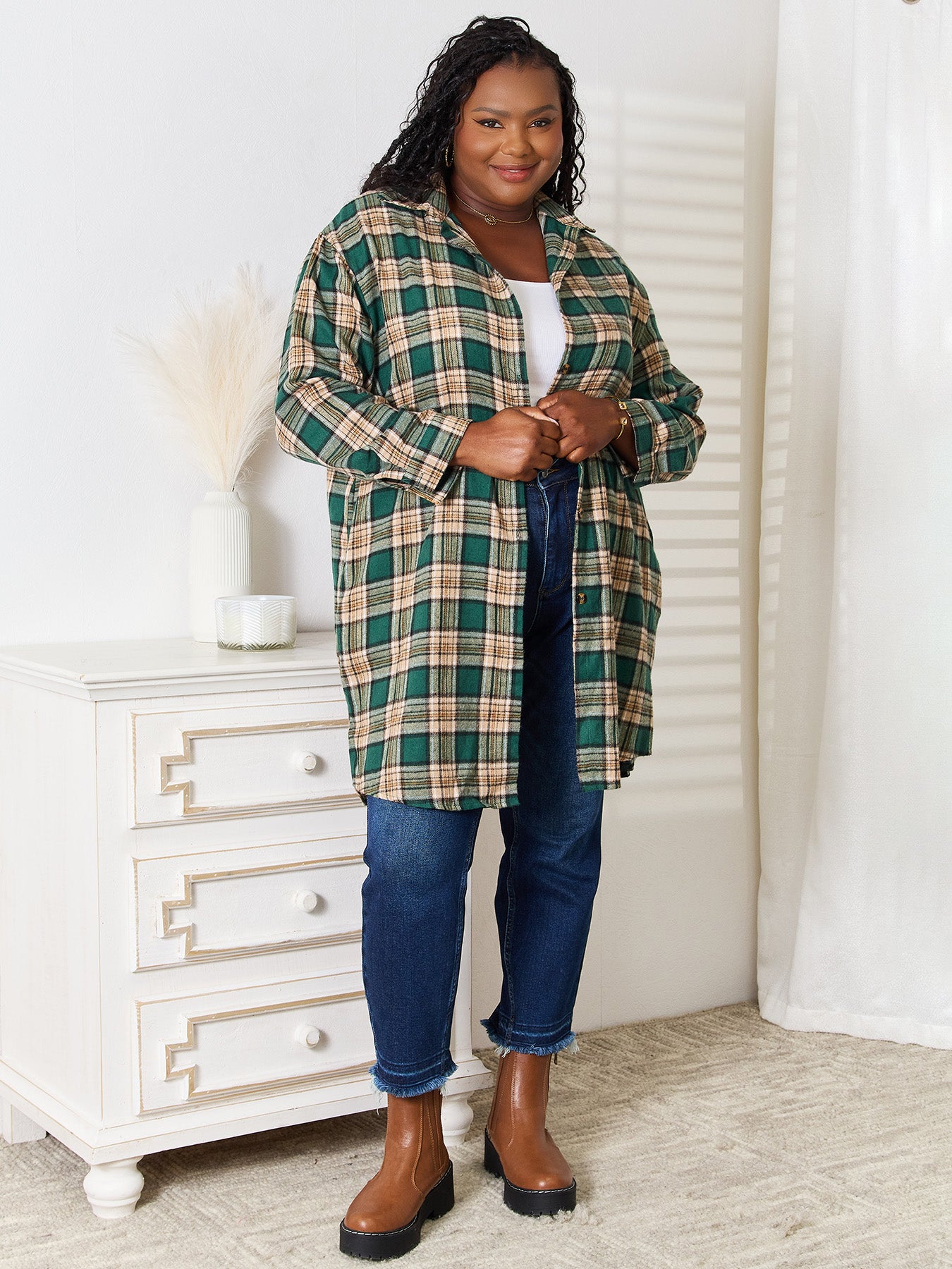 Stacey B's Mandy Plaid Collared Neck Long Sleeve Shirt