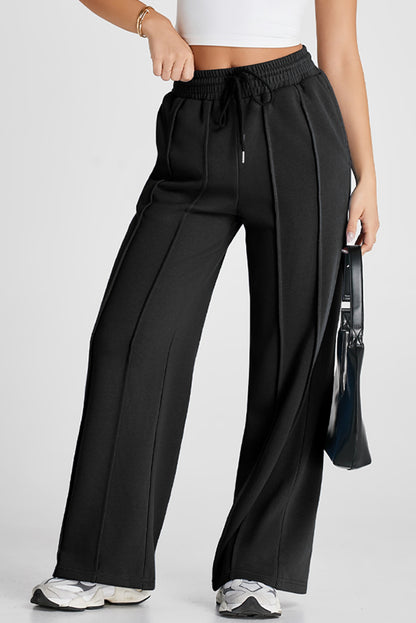 Stacey B's Black Seamed Drawstring High Waist Wide Leg Sweatpants