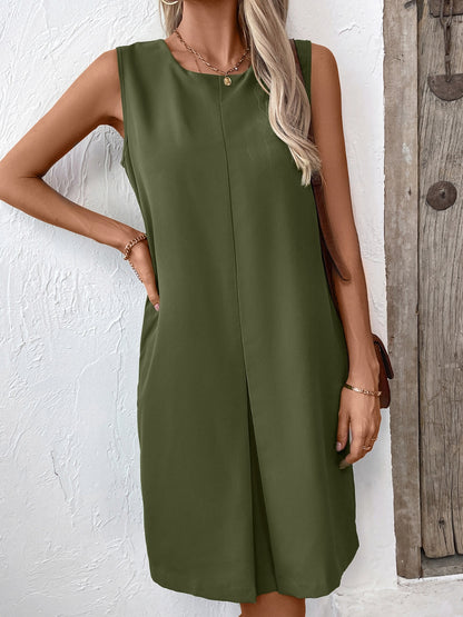 Stacey B's Pocketed Round Neck Sleeveless Mini Dress