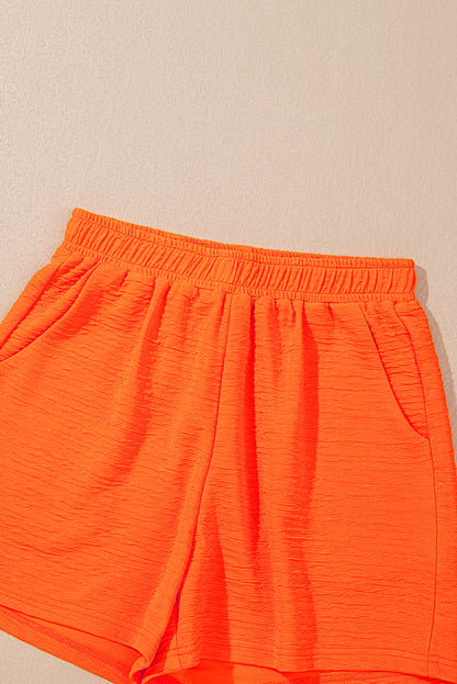 Stacey B's Orange Textured V Neck T Shirt and Shorts Set