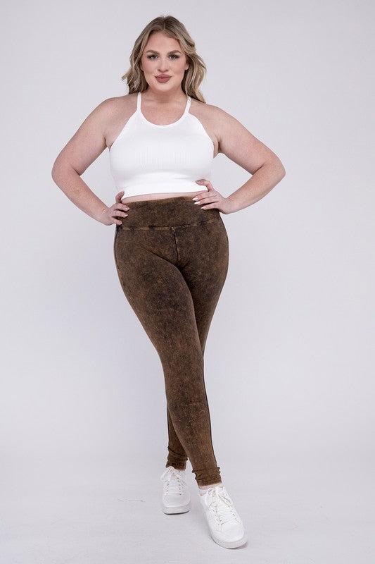 Stacey B's Plus Mineral Washed Wide Waistband Yoga Leggings