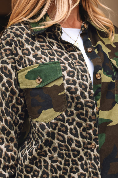 Stacey B's Brown Leopard Camo Patchwork Oversize Shacket