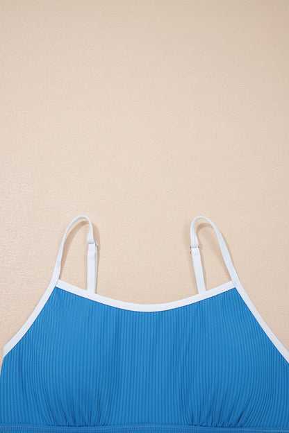 Stacey B's Dusk Blue Color Block Edge Ribbed Pocketed Lined Swim Dress