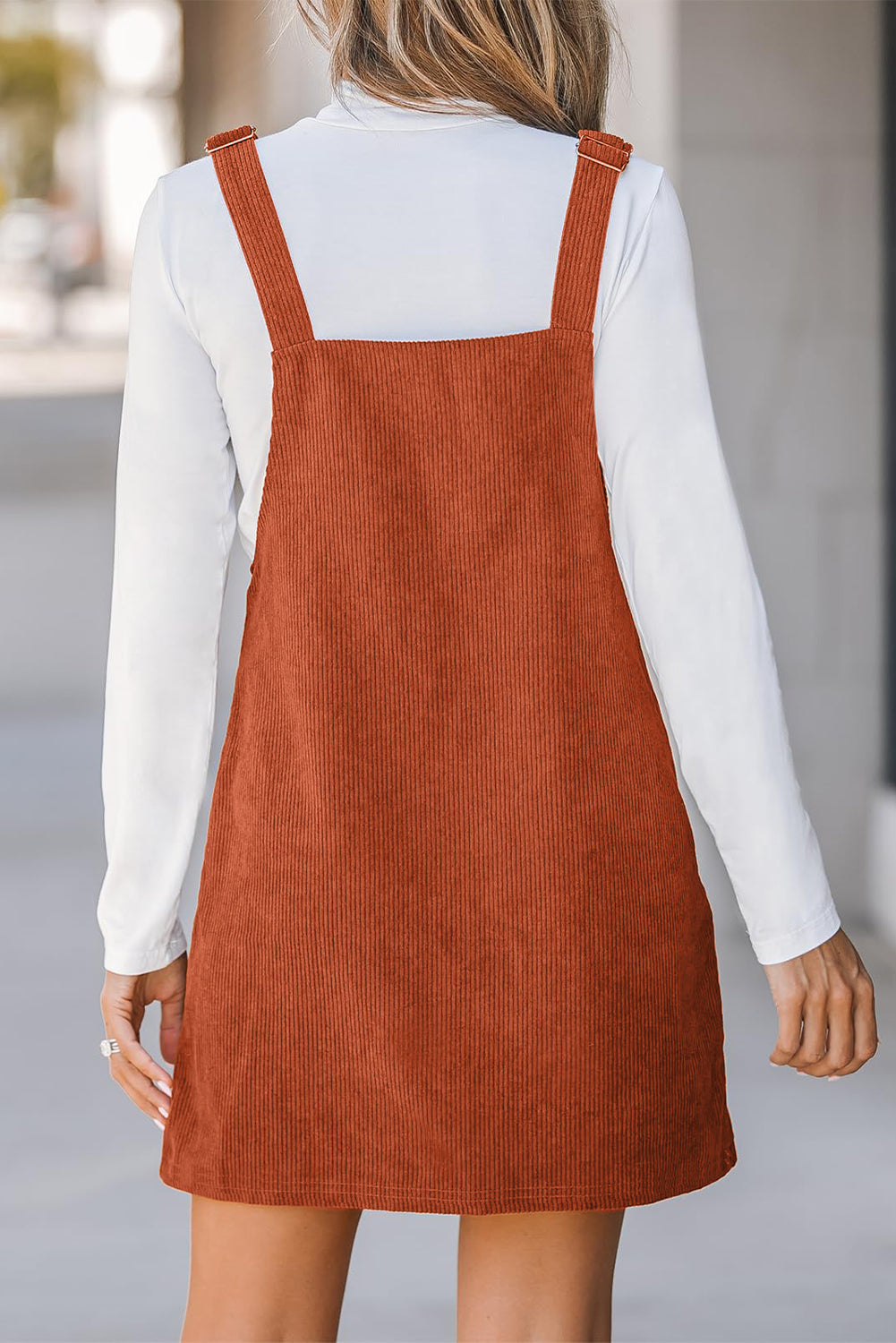 Stacey B's Cinnamon Solid Front Pockets Sleeveless Corduroy Overall Dress