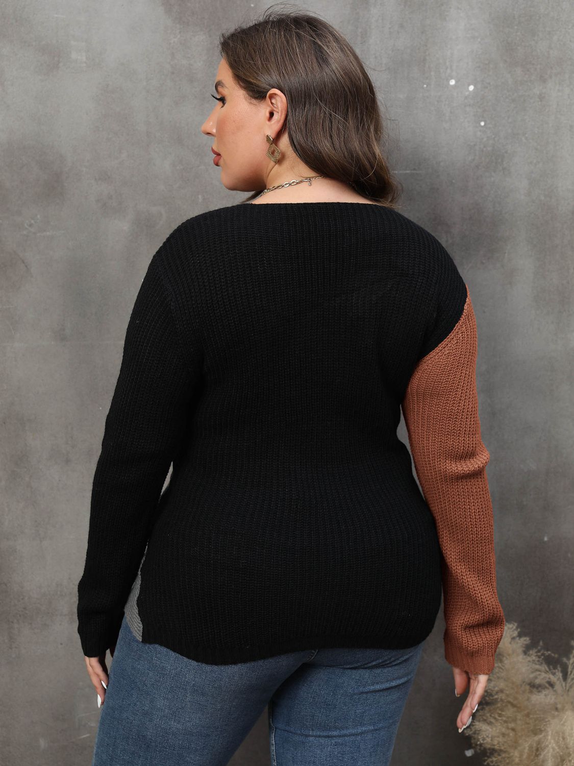 Stacey B's Plus Size Two-Tone Surplice Neck Sweater