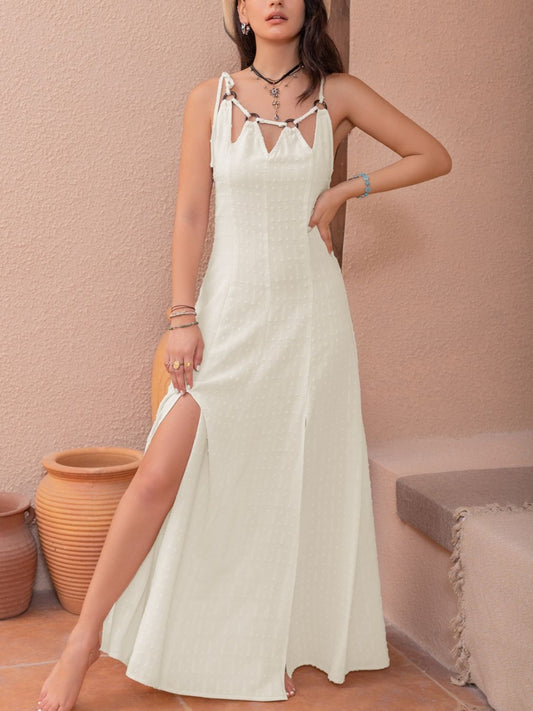 Stacey B's Swiss Dot Cutout Sleeveless Maxi Dress