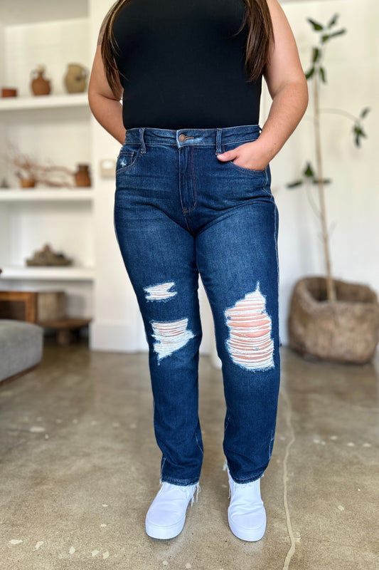 Stacey B's Judy Blue Full Size High Waist Rigid Magic Heavy Destroy Straight Jeans