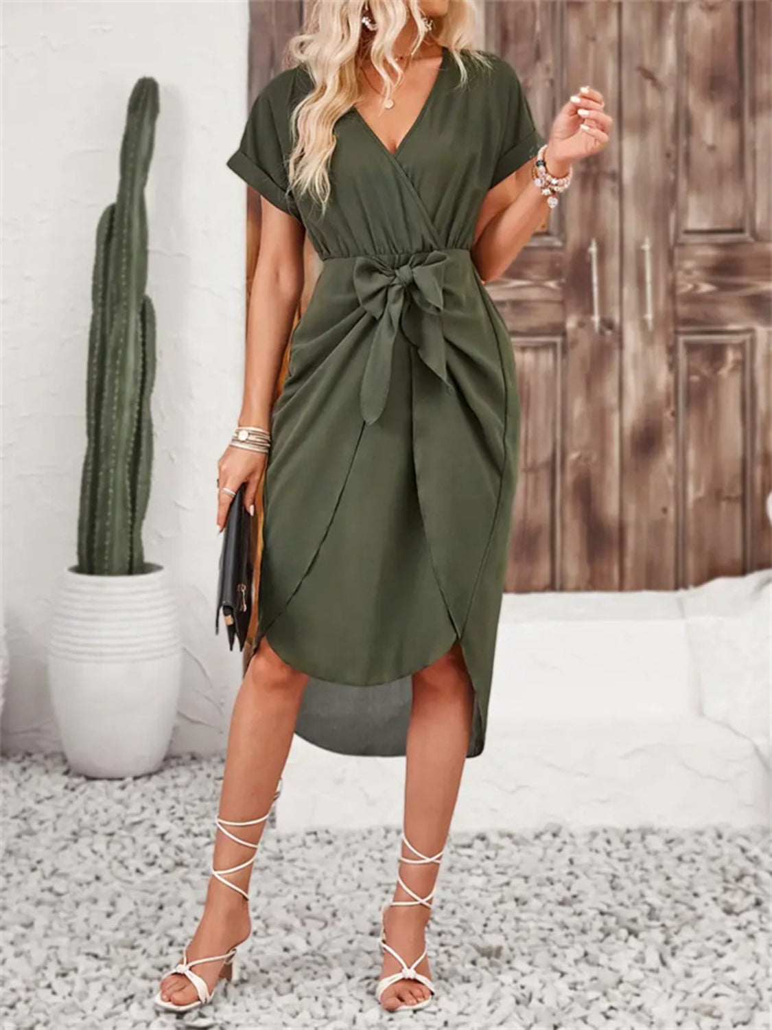 Stacey B's Tied Surplice Short Sleeve Dress