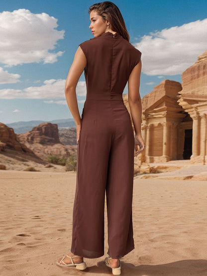 Stacey B's Ruched Mock Neck Sleeveless Jumpsuit