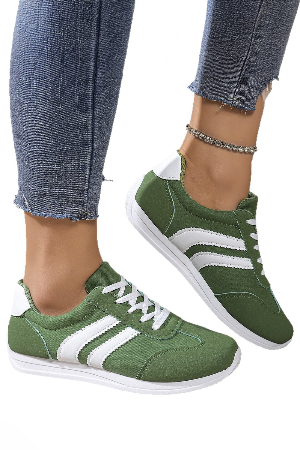 Stacey B's Blackish Green Patchwork Breathable Lace Up Sneakers