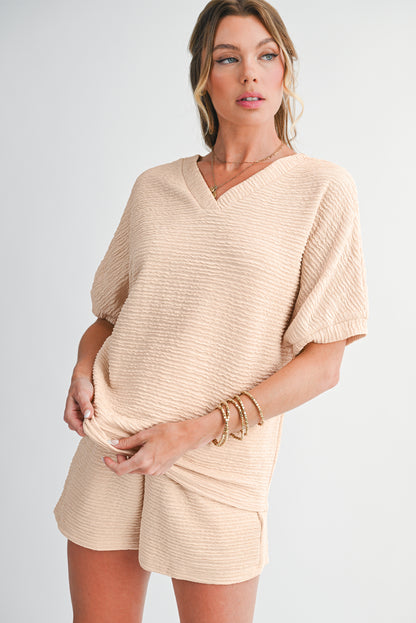 Stacey B's Orange Textured V Neck T Shirt and Shorts Set