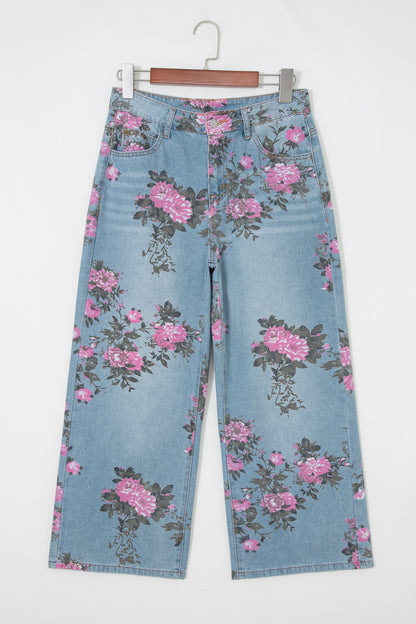 Stacey B's Sky Blue Garden Floral Print Bootcut Jeans