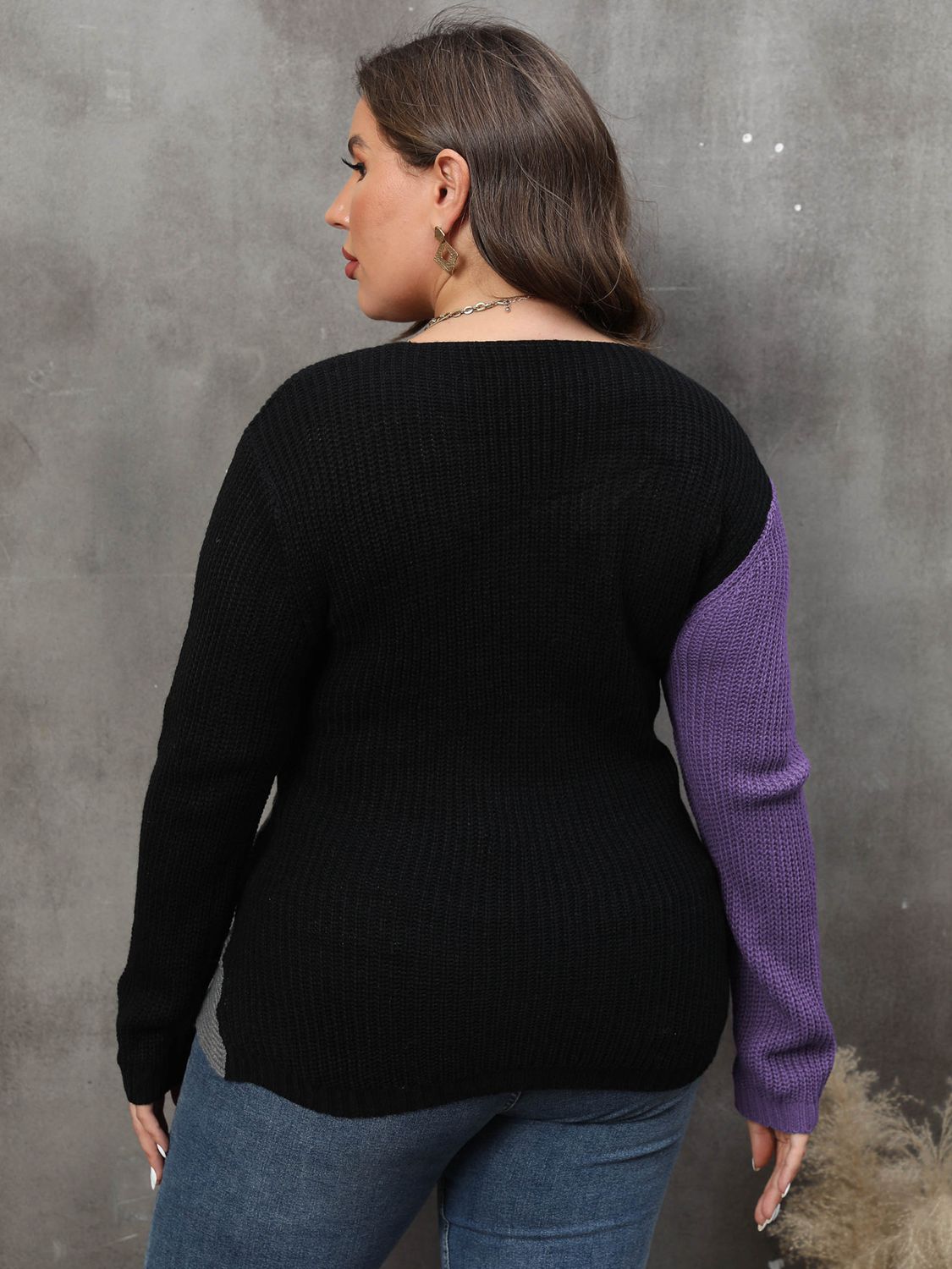 Stacey B's Plus Size Two-Tone Surplice Neck Sweater