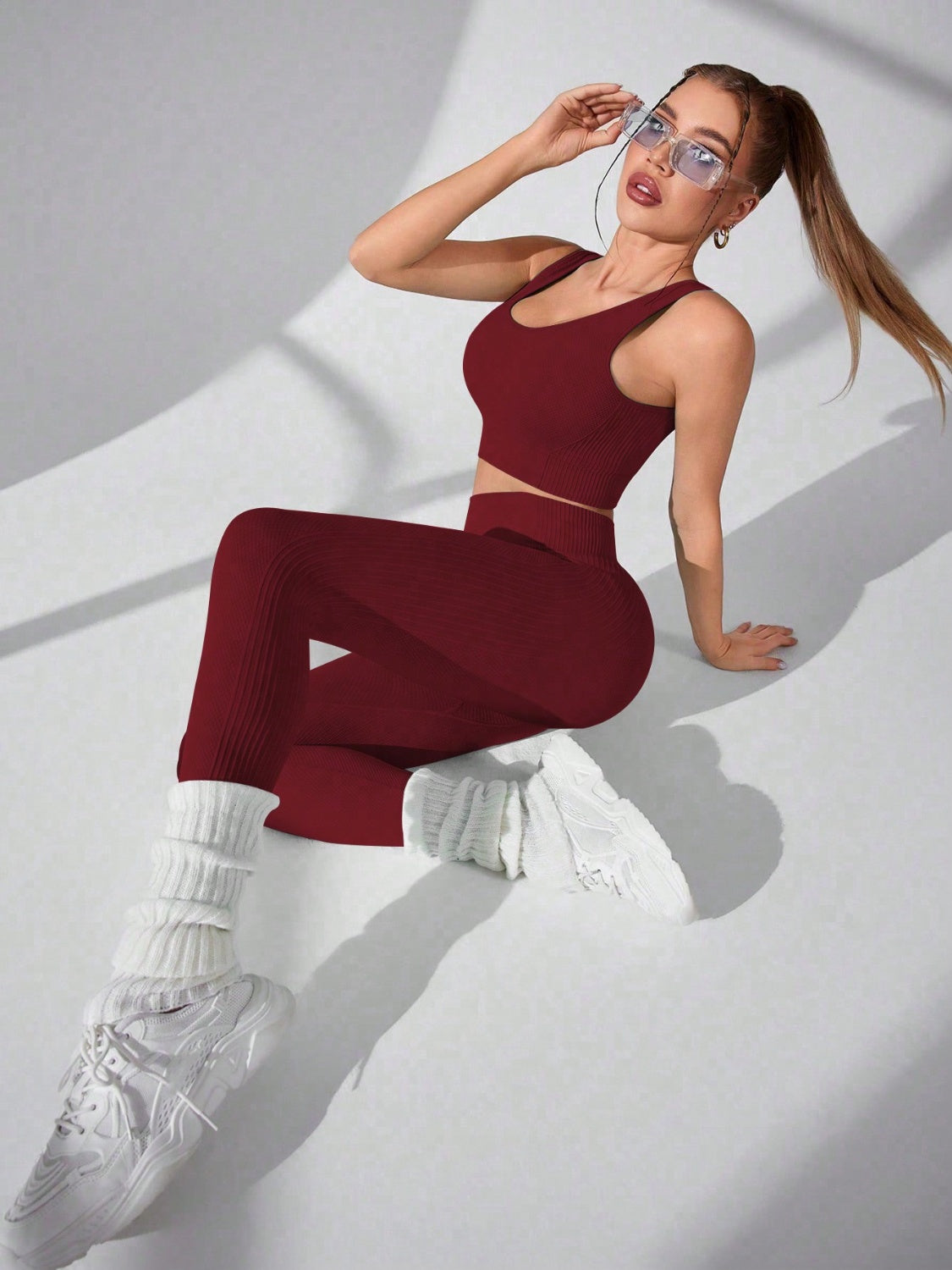 Stacey B's Scoop Neck Wide Strap Top and Pants Active Set