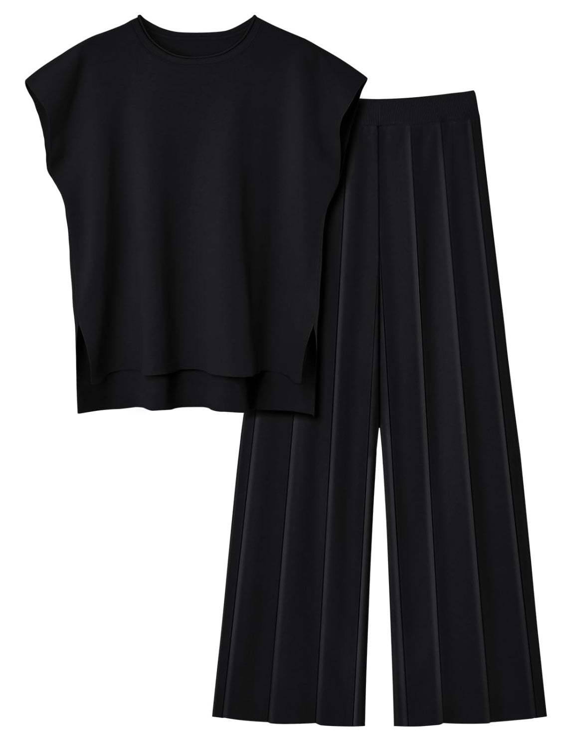 Stacey B's Round Neck Cap Sleeve Top and Pants Knit Set