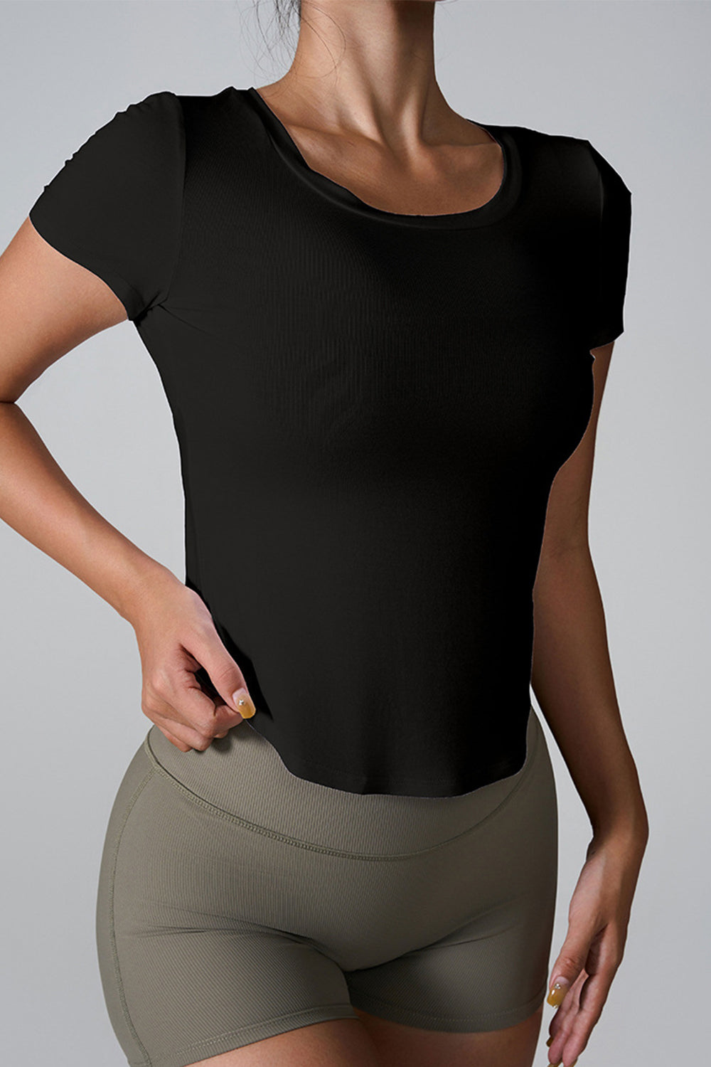 Stacey B's Cutout Round Neck Short Sleeve Active T-Shirt