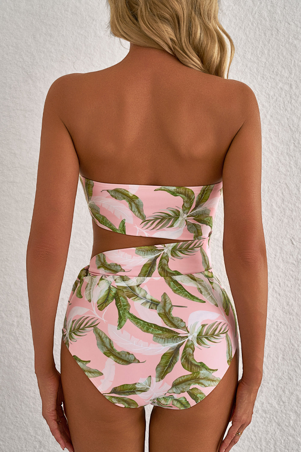 Stacey B's Pink Tropical Asymmetric Cut out Halter Backless One Piece Swimwear