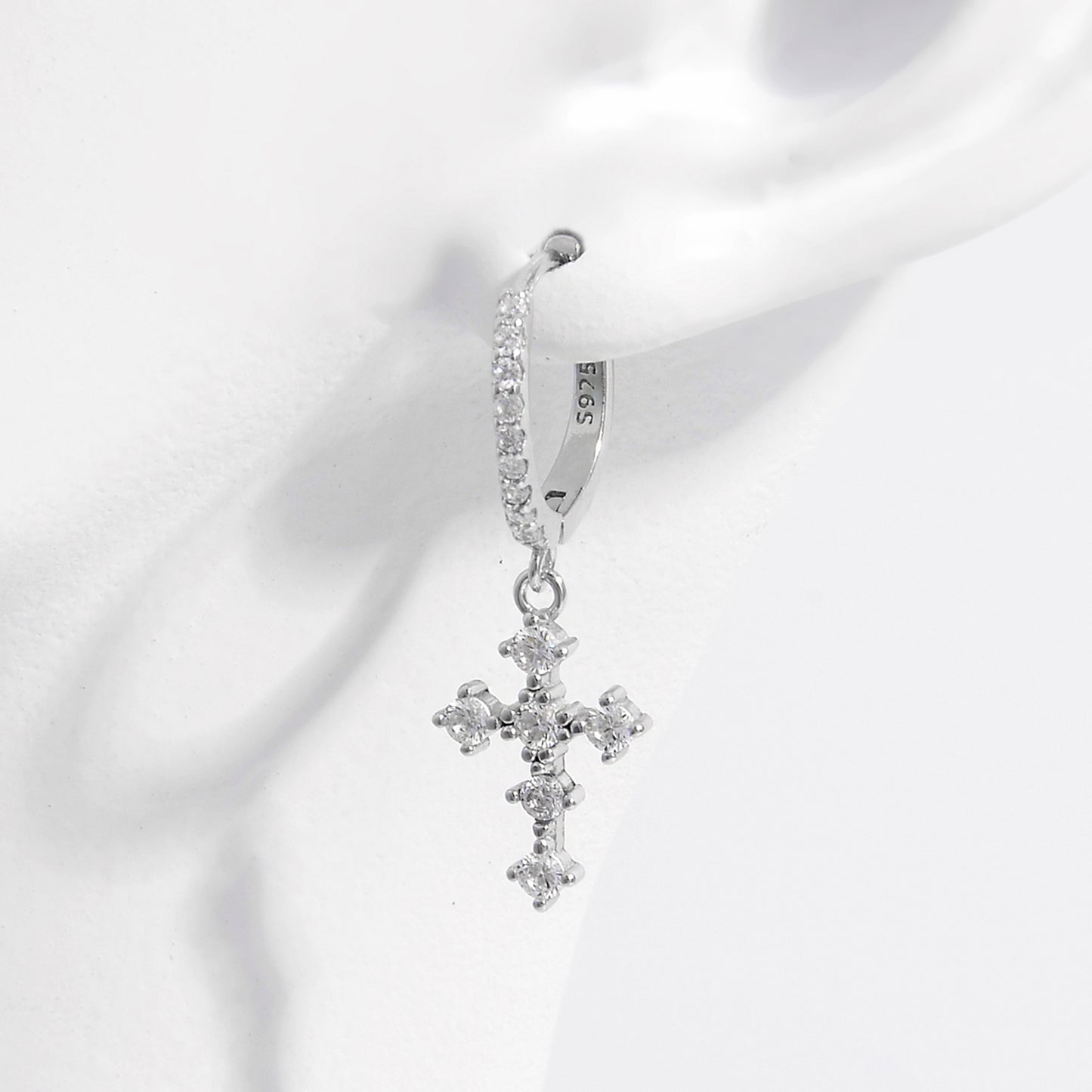 Stacey B's 925 Sterling Silver Inlaid Zircon Cross Dangle Earrings