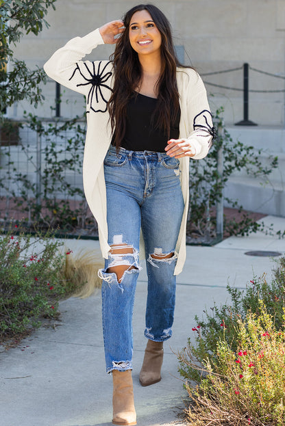 Stacey B's Beige Flower Embroidered Drop Shoulder Open Front Duster Cardigan