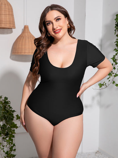 Stacey B's Plus Size Scoop Neck Short Sleeve One-Piece Swimsuit