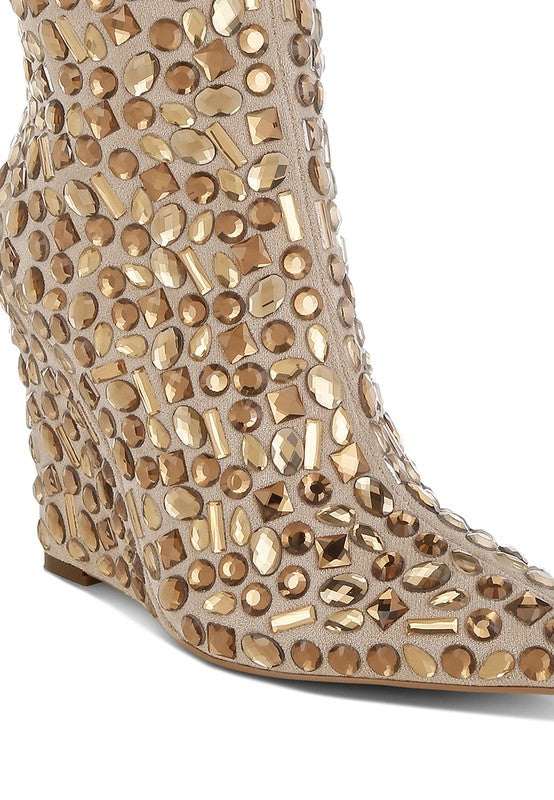 Stacey B's Trend Titan Diamante Slim Wedge Heel Boots