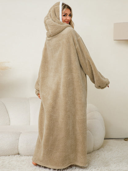 Stacey B's Pocketed Contrast Long Sleeve Hooded Lounge Dress