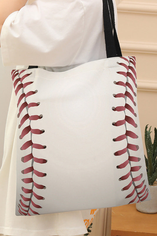 Stacey B's White Baseball Print Canvas Tote Bag