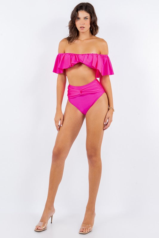 Stacey B's Two Piece top Ruffle Shoulder