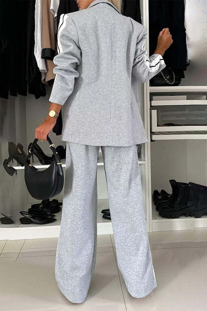 Stacey B's Full Size Contrast Lapel Collar Top and Pants Set