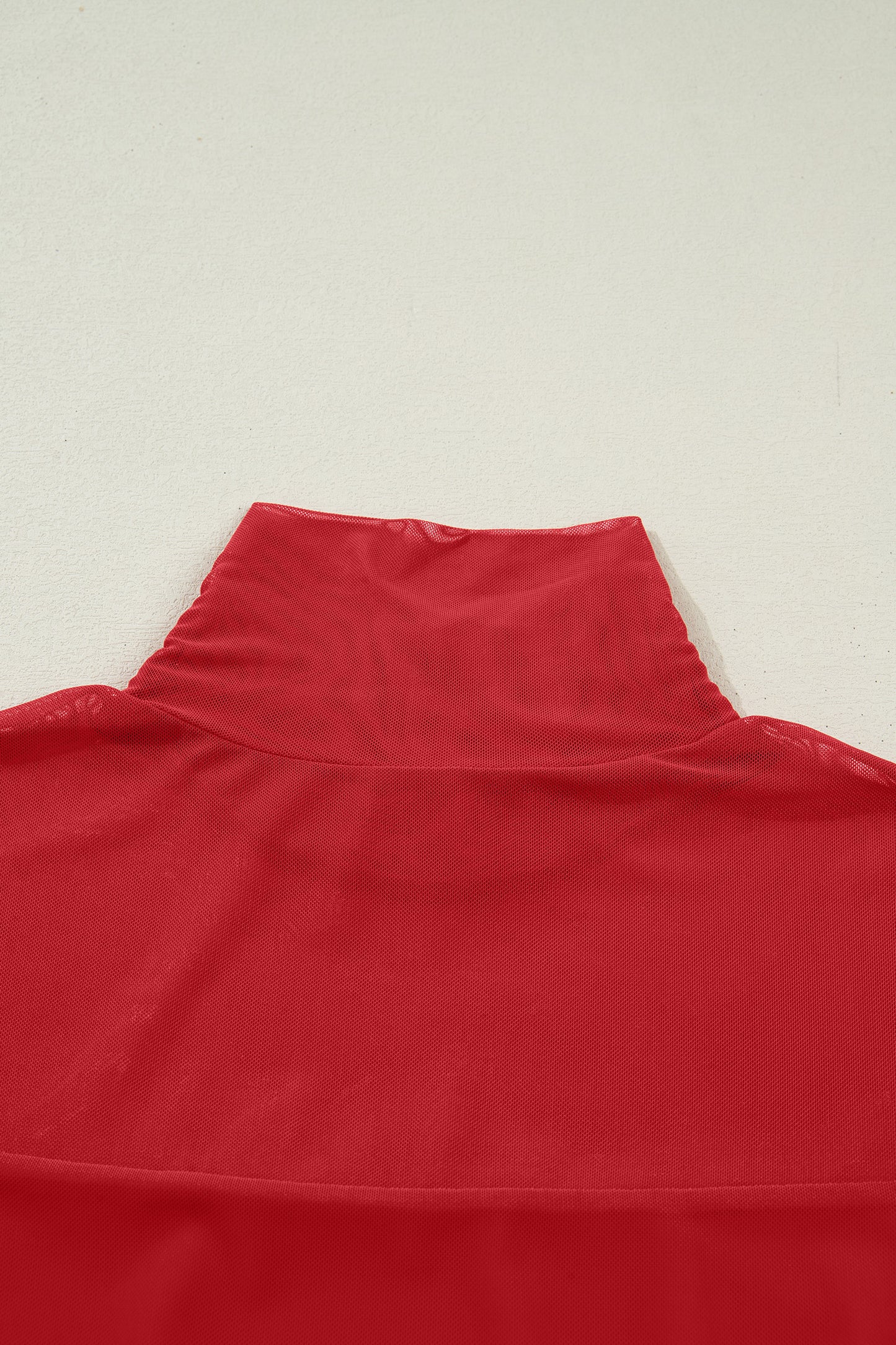 Stacey B's Fiery Red Sheer Mesh Patchwork High Neck Long Sleeve Top
