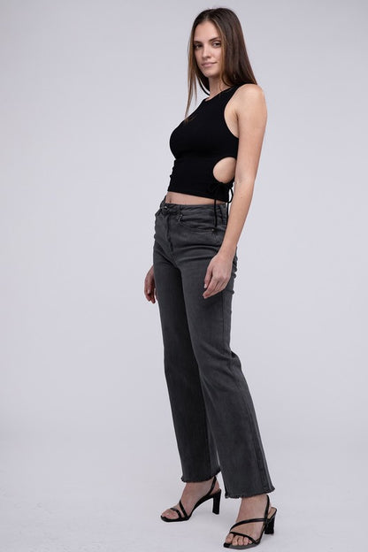 Stacey B's Acid Washed Frayed Cutoff Hem Straight Wide Pants