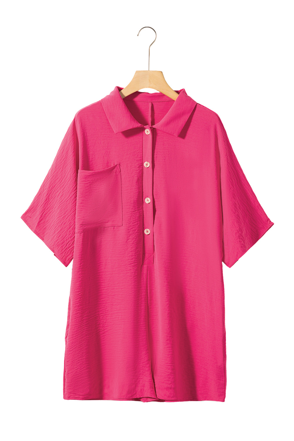 Stacey B's Bright Pink Plain Half Button Collared Pocket Loose Romper