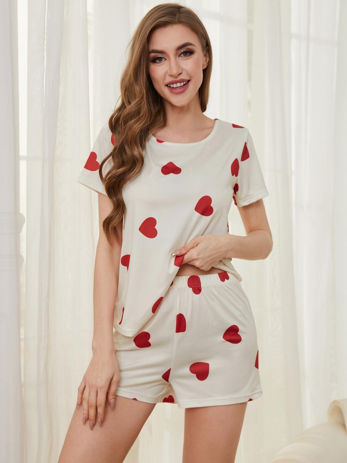 Stacey B's Heart Round Neck Top and Shorts Lounge Set