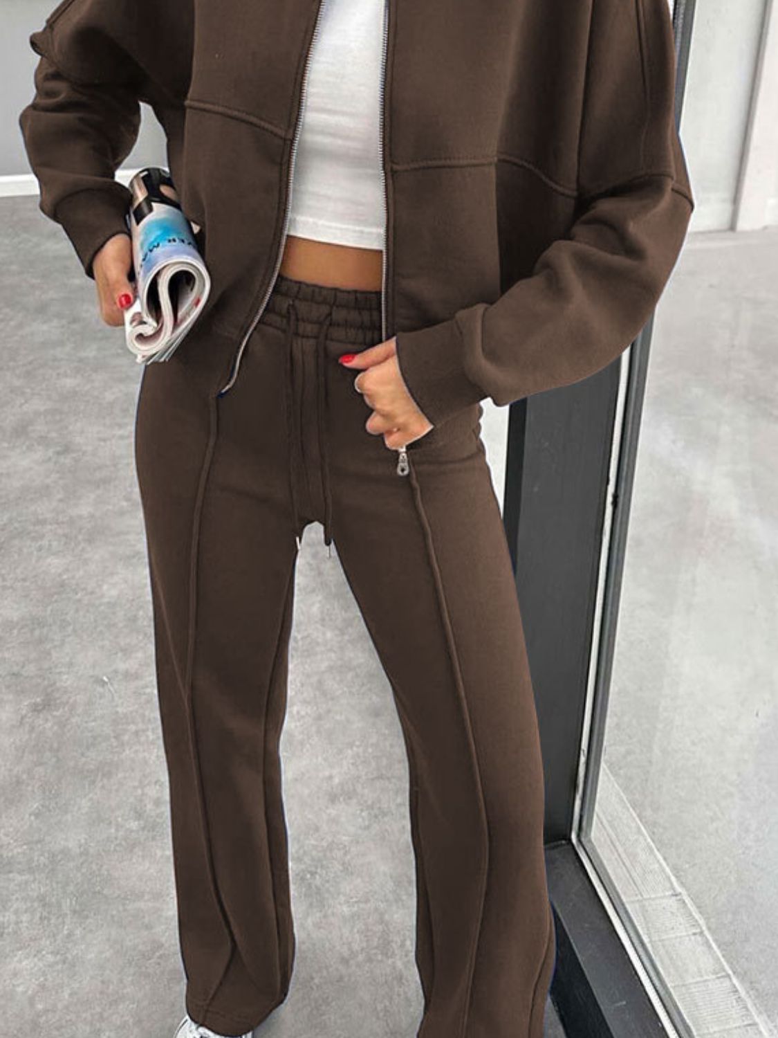 Stacey B's Baseball Collar Zip Up Outerwear and Drawstring Pants Set