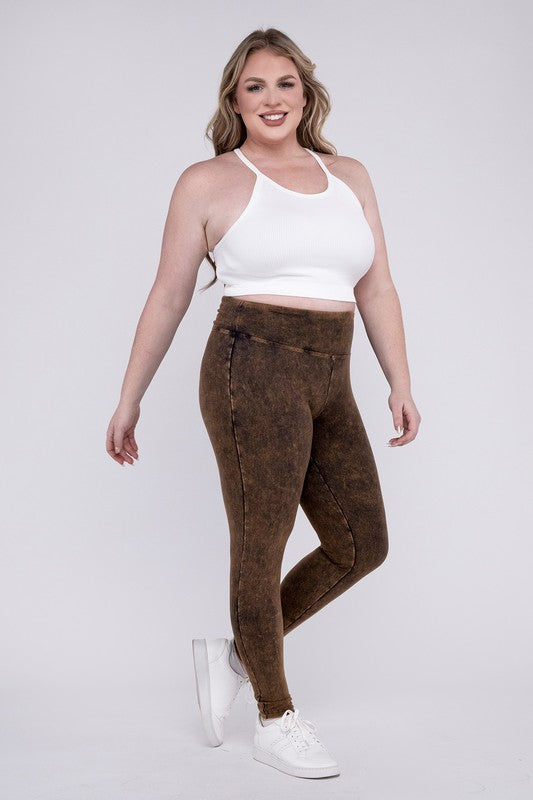 Stacey B's Plus Mineral Washed Wide Waistband Yoga Leggings