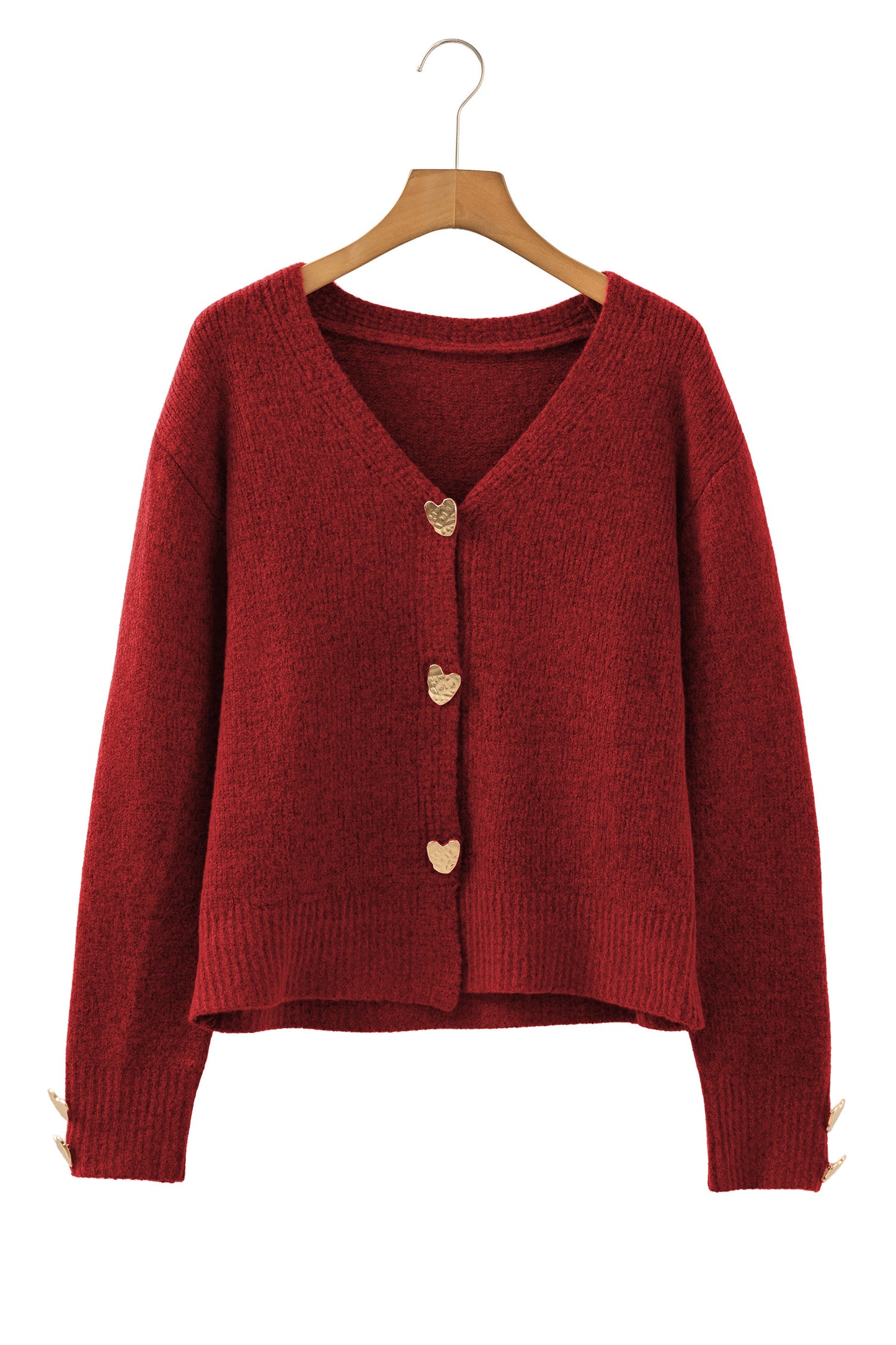Stacey B's Fiery Red Heart Metal Button V Neck Cardigan Sweater