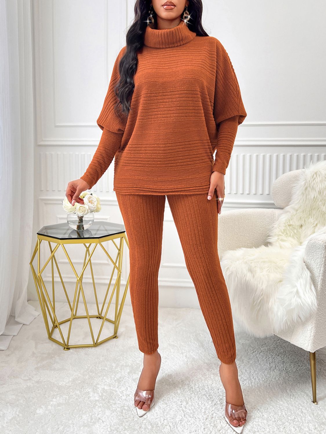 Stacey B's Turtleneck Batwing Sleeve Top and Pants Set