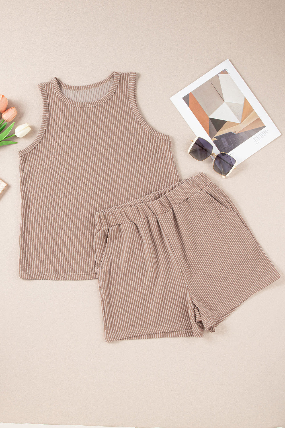 Stacey B's Smoke Gray Corded Tank Top and Pocketed Shorts Set