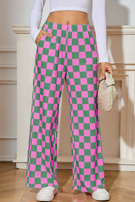 Stacey B's Bonbon Checkered Print High Waist Wide Leg Pants