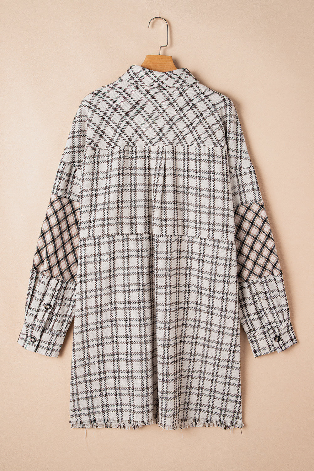 Stacey B's White Stripe Plus Size Plaid Buttoned Raw Hem Tunic Shirt Dress