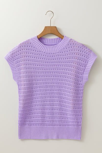 Stacey B's Lavendula Pointelle knit Ribbed Trim Short Sleeve Sweater