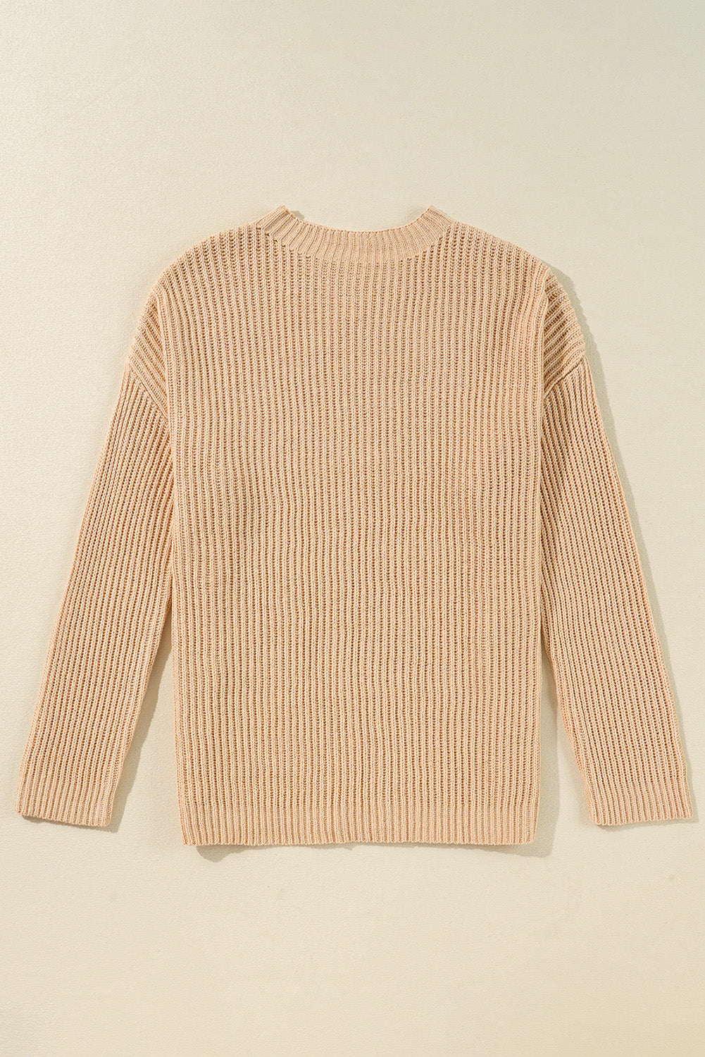 Stacey B's Apricot Cable Knit Drop Shoulder Side Slits Loose Sweater