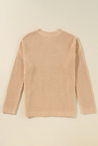 Stacey B's Apricot Cable Knit Drop Shoulder Side Slits Loose Sweater