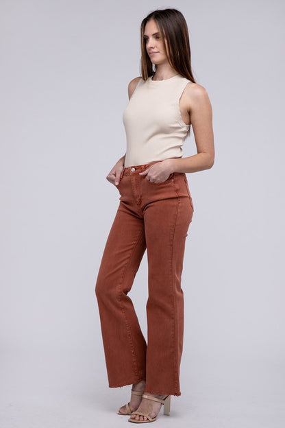 Stacey B's Acid Washed Frayed Cutoff Hem Straight Wide Pants